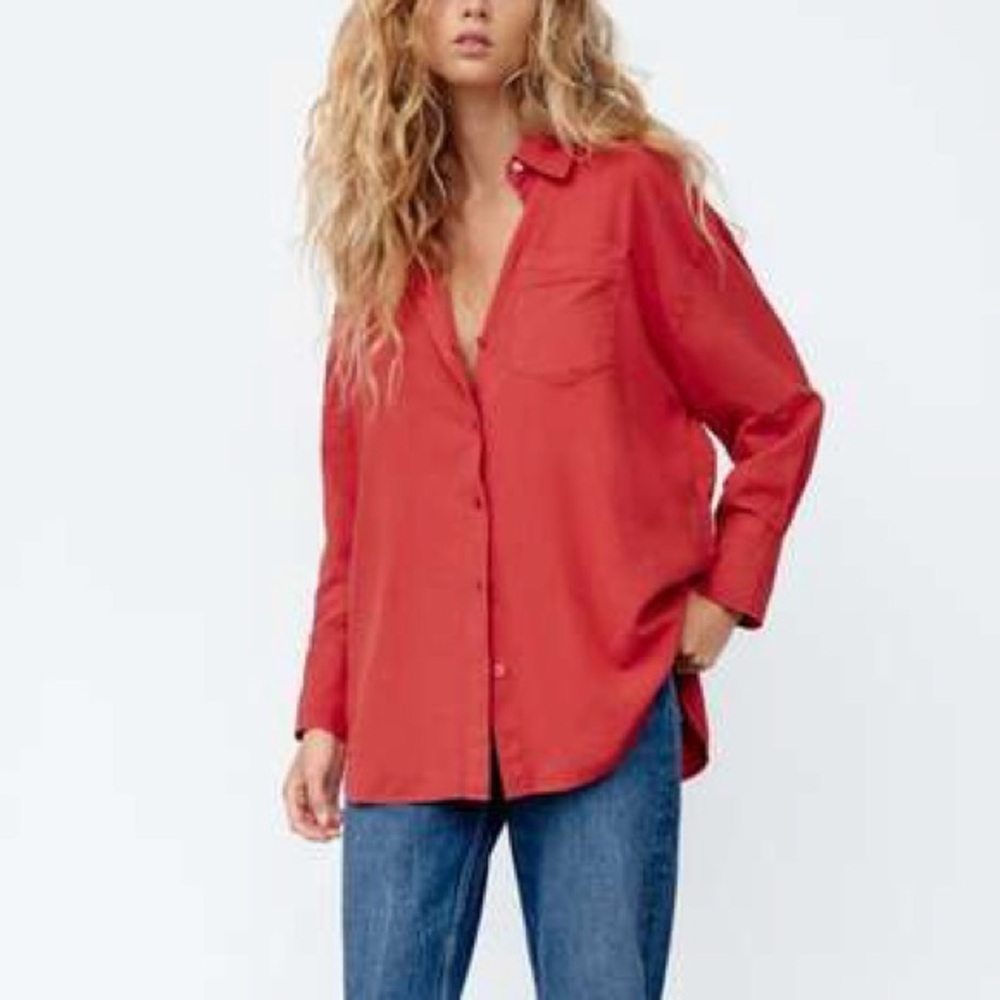 Zara linen blend button up oversized shirt